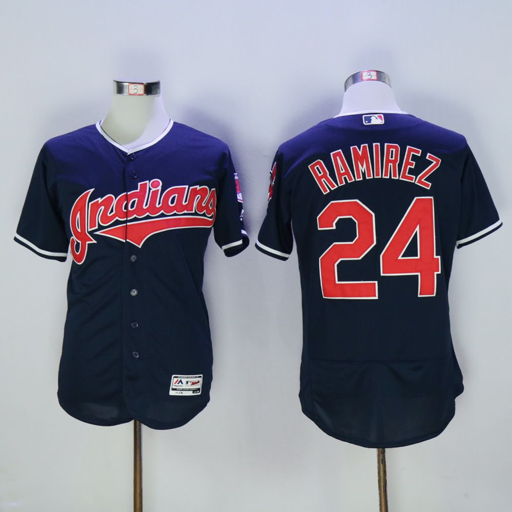 Men Cleveland Indians #24 Ramirez Blue MLB Jerseys->cleveland indians->MLB Jersey